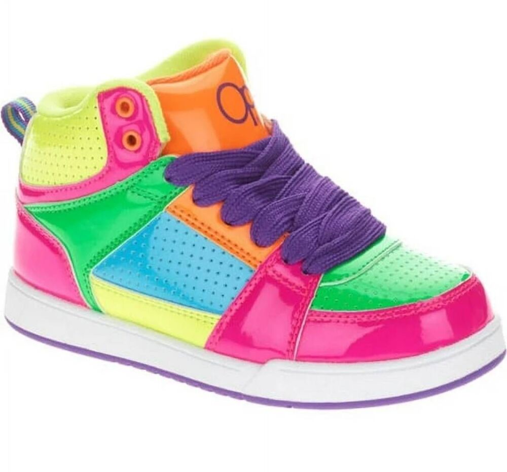 OP Ocean Pacific Neon Retro Girls High Top Sneakers Skater Shoes Size 4